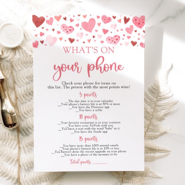 Valentine What's On Your Phone Baby Shower Game Invitation (Creator Uploaded)