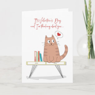 Valentine Whimsical Cat on Table Thinking of You Card