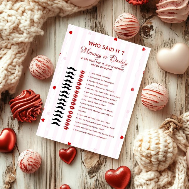 Valentine who said it Baby shower game Card (Creator Uploaded)