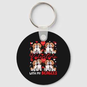 Valentine With My Beagles Couple Dogs Costume Owne Keychain