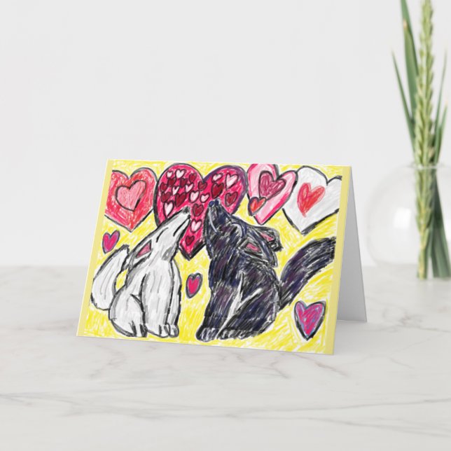 Valentine wolf howling holiday card (Front)