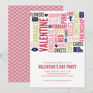 Valentine Words Valentine's Day Party Card