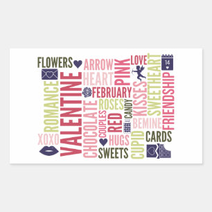 Valentine Words Valentine's Day Rectangle Stickers