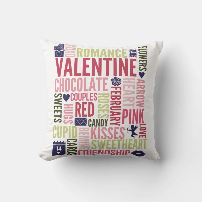 Valentine Words Valentine's Day Throw Pillow (Front)