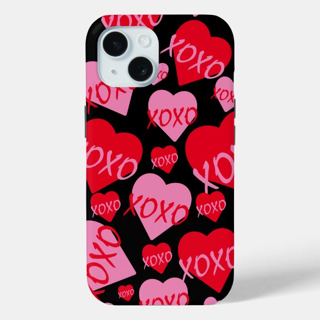 Valentine XOXO Heart Pink Red Pattern Modern Black Case-Mate iPhone Case (Back)