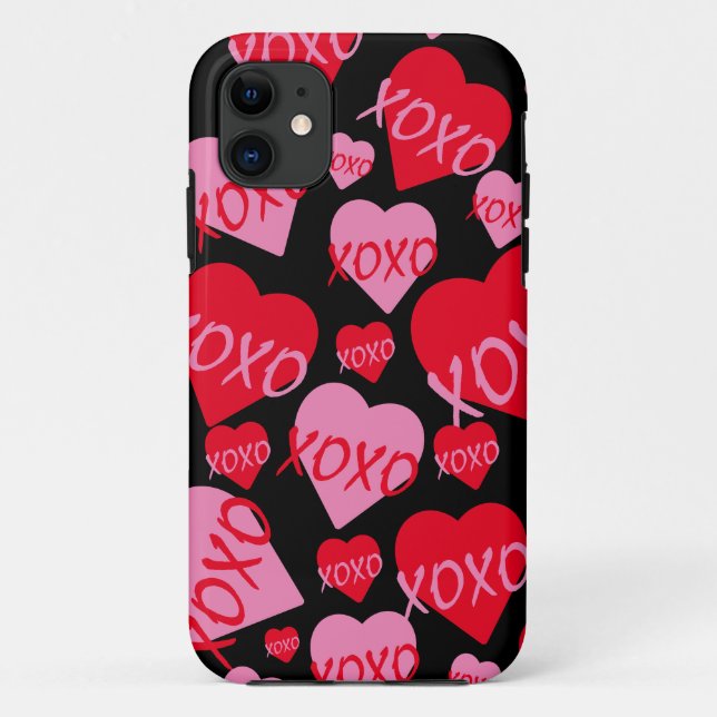 Valentine XOXO Heart Pink Red Pattern Modern Black Case-Mate iPhone Case (Back)
