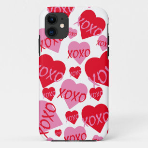 Valentine XOXO Heart Pink Red Pattern Modern White iPhone 11 Case