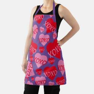 Valentine XOXO Heart Pink Red Pattern Purple Apron