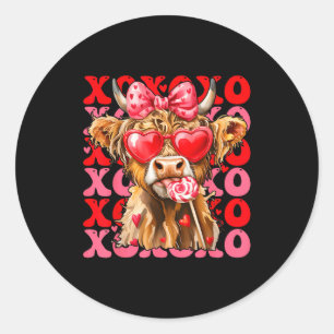 Valentine Xoxo Highland Cow Cute Coquette Bow West Classic Round Sticker