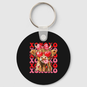 Valentine Xoxo Highland Cow Cute Coquette Bow West Keychain