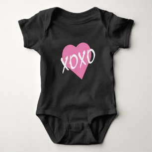 Valentine XOXO Hugs Kisses Pink Heart Black Baby Bodysuit