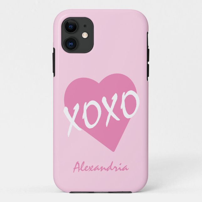 Valentine XOXO Pink Heart Black Case-Mate iPhone Case (Back)