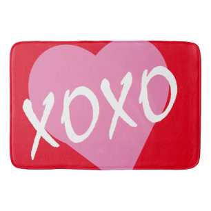 Valentine XOXO Pink Heart Hugs Kisses Red Bath Mat