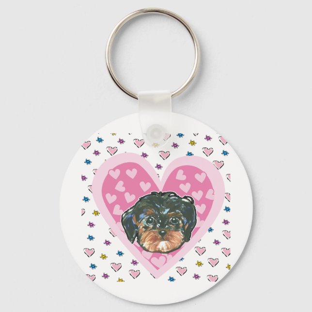 Valentine Yorkie Poo Keychain (Front)