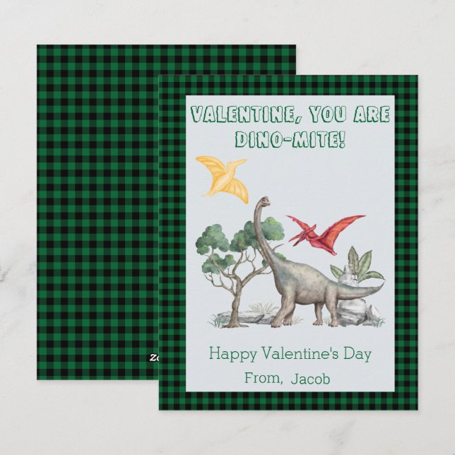 Valentine, You Are DINO-Mite! Classroom Valentines Holiday Card (Front/Back)