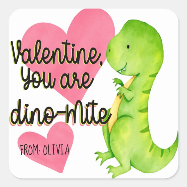 Valentine You are Dino-mite Dinosaur Trex Hearts Square Sticker (Front)