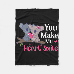 Valentine You Make My Heart Smile Koala Valentine' Fleece Blanket