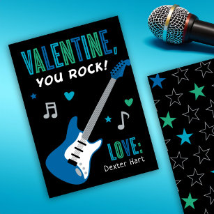 Valentine You Rock Blue Guitar Kids Valentines Day Invitation
