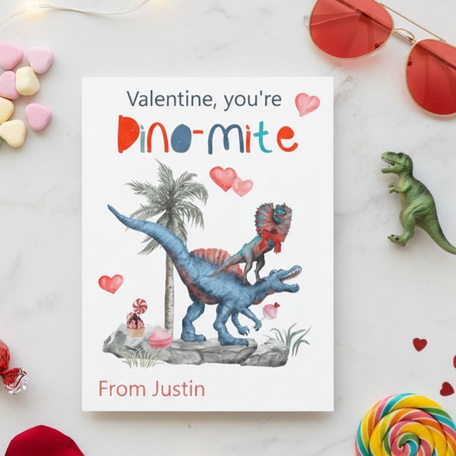 Valentine You're Dino-mite Dinosaur Classroom Postcard (Creator Uploaded)
