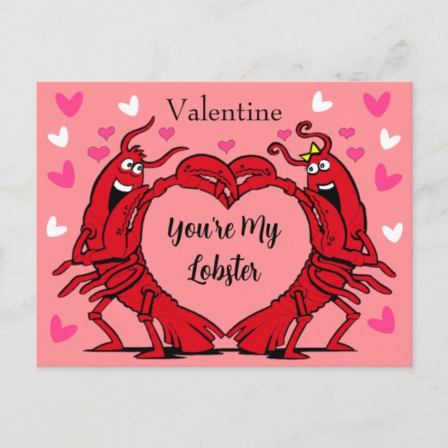 Valentine You're My Lobster Cute Heart Pink Red Postcard (Front)