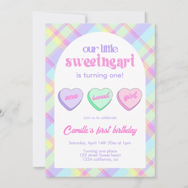 Valentine's 1st Girl Birthday Party Invitation (Front)