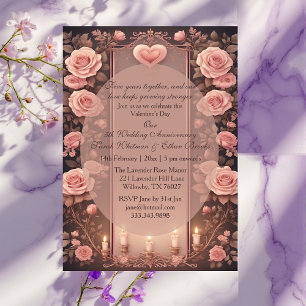 Valentines 5th Wedding Anniversary Burgundy Roses  Invitation
