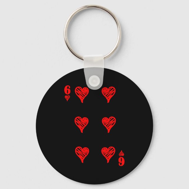 Valentines 6 7 6 Of Hearts Playing Cards Couples H Keychain (Front)