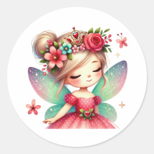 Valentines Adorable Fairy Classic Round Sticker