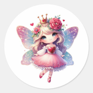 Valentines Adorable Fairy Classic Round Sticker