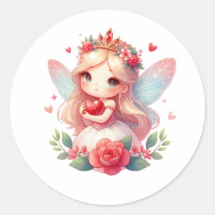 Valentines Adorable Fairy Classic Round Sticker