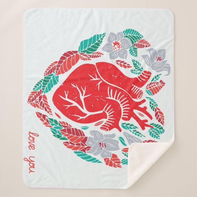 Valentine's Anatomical Heart: Unique Card Sherpa Blanket (Front)
