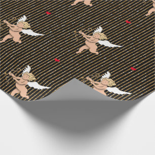 Valentine's angel on black glitter stripes_large wrapping paper