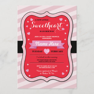 Valentines Baby shower amoureuse fille Invitation