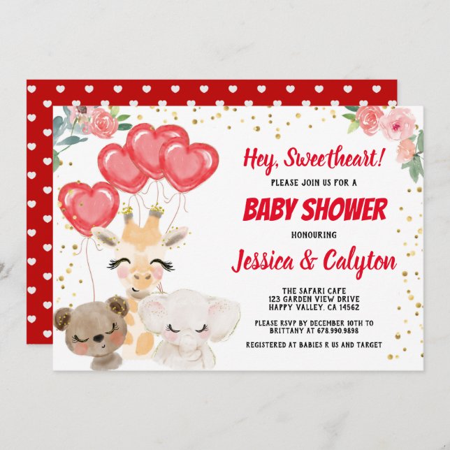 Valentine's Baby Shower By Mail Cute Animals Masks Invitation (Front/Back)