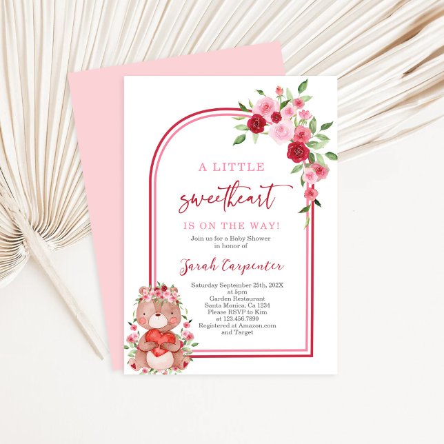 Valentines Baby shower Fille Ours Invitation (Créateur téléchargé)