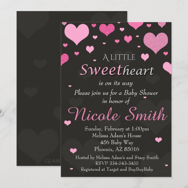 Valentines Baby Shower Invitation, Pink Shower Invitation (Front/Back)