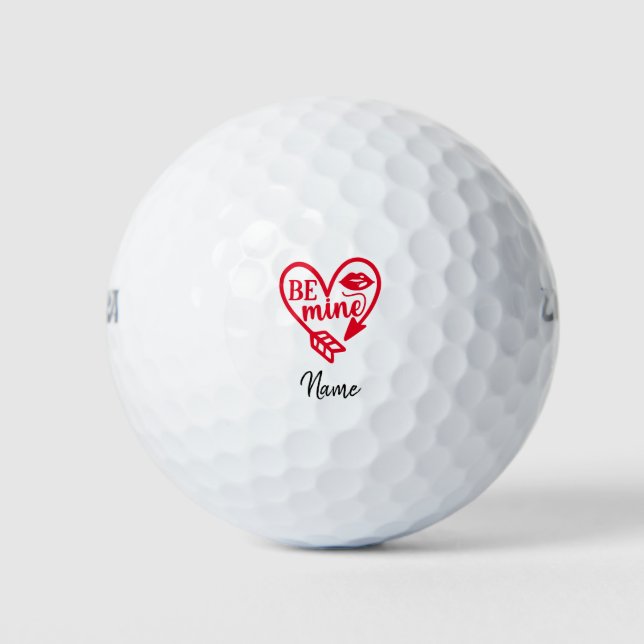 Valentine's Be Mine with red heart to golfer  Golf Balls (Front)