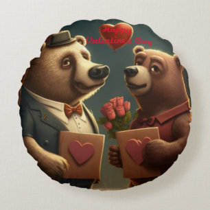 Valentine's bear cartoon custom round pillow