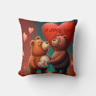 Valentine's bear cartoon custom throw pillow