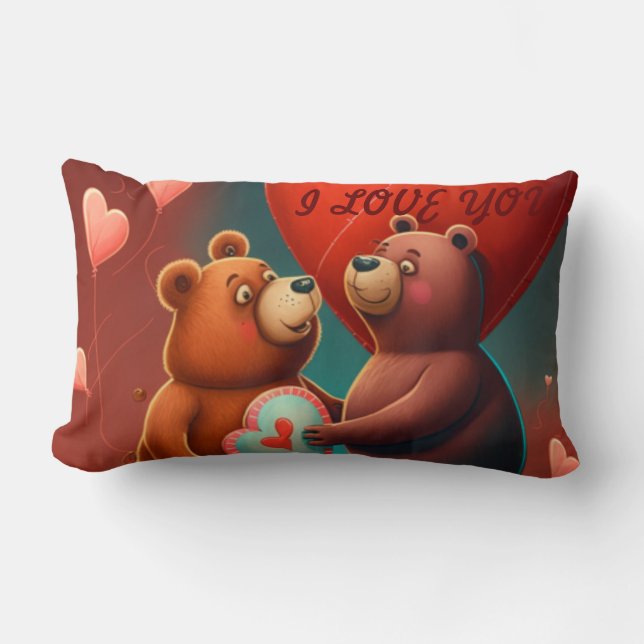Valentine's bear cartoon custom throw pillow (Front)
