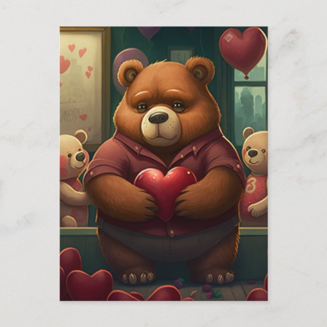Valentine's bear cartoon  postcard (Front)