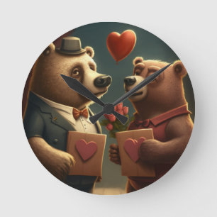 Valentine's bear cartoon  round clock