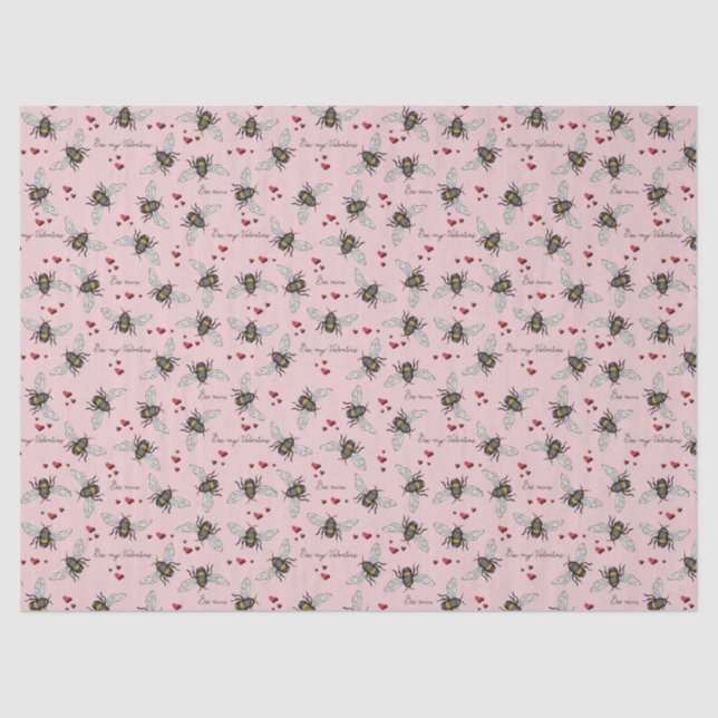 Valentines Bee Mine Bees Illustration Pattern Tissue Paper (Front)