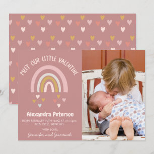 Valentines birth announcement card rainbow hearts