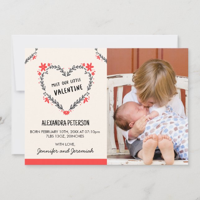 Valentines birth announcement floral heart (Front)