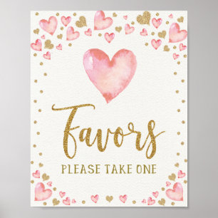 Valentines Birthday Favours Pink Gold Hearts Showe Poster