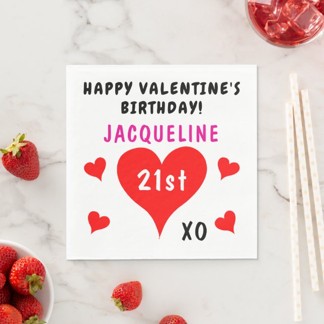 Valentine's Birthday Red Hearts Name Napkin (Insitu)