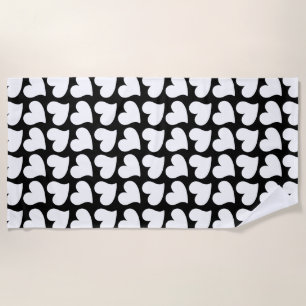 VALENTINES BLACK AND WHITE HEARTS VALENTINE   BEACH TOWEL
