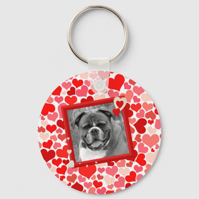Valentines Boxer Dog Hearts Keychain (Front)