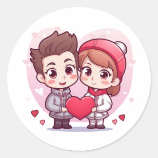 Valentines Boy and girl  Classic Round Sticker